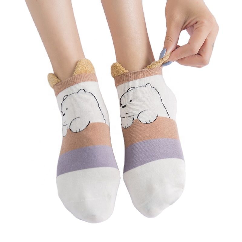 Womens Novelty Cute Funny Ankle Socks Stereo Ear Cartoon Animal No Show Low Cut Socks