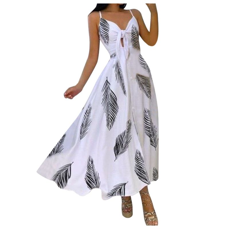 Women's Polyester Skirt Dress V-Neck Dress Printed Stitching Strap for Femme Mujer Female