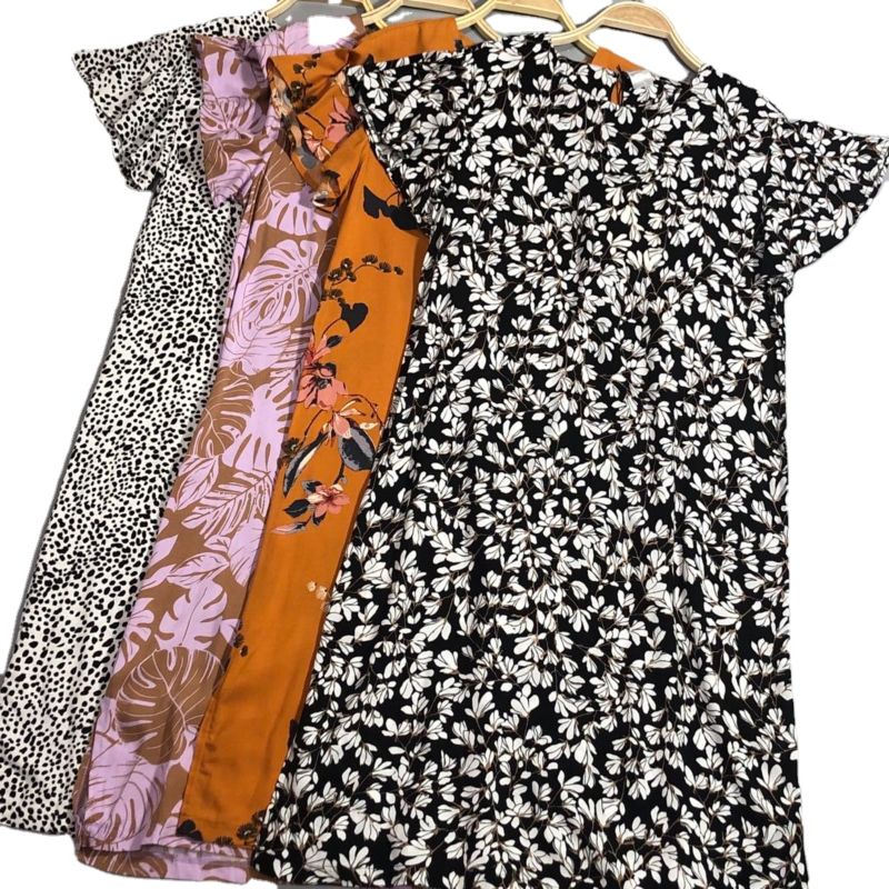 Women's Short Sleeve round Neck Straight Tube Enlarged Big Size Dress Leisure Flower Long Skirt