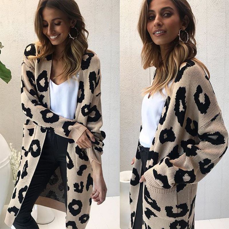 Women's Sweater Leopard Print Knitted Jacket Cardigan Women Cardigan Sweater