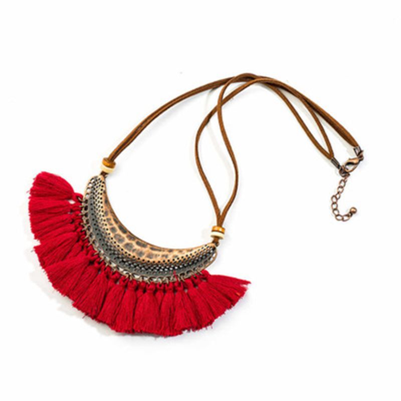 Women's Tassel Necklace Drop Shipping Jewelry Retro Bohemian Crescent Pendant Necklace