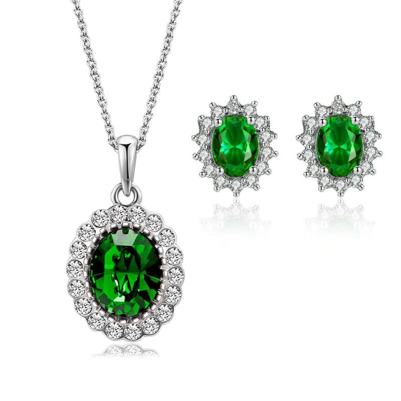 Women'sr Emerald Pendant Earrings Jewelry Set Wedding and Wedding Supplies Set