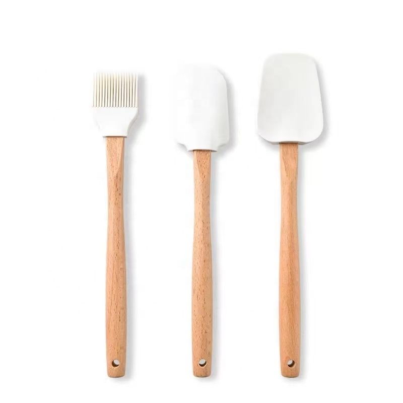 Wood Spatula Wooden Kitchen Spatula Silicone Kitchen Accessories Beech Wood Spatula Brush