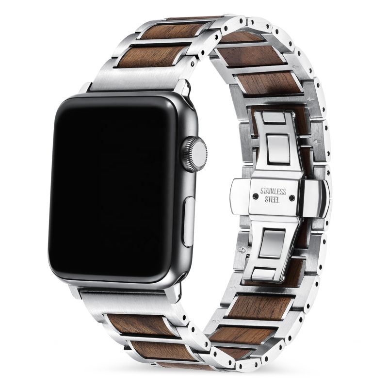 Wooden Steel Apple Watch Band Luxury Style Dropshipping Compatiable for 7 6 Se 5 4 3 2 1