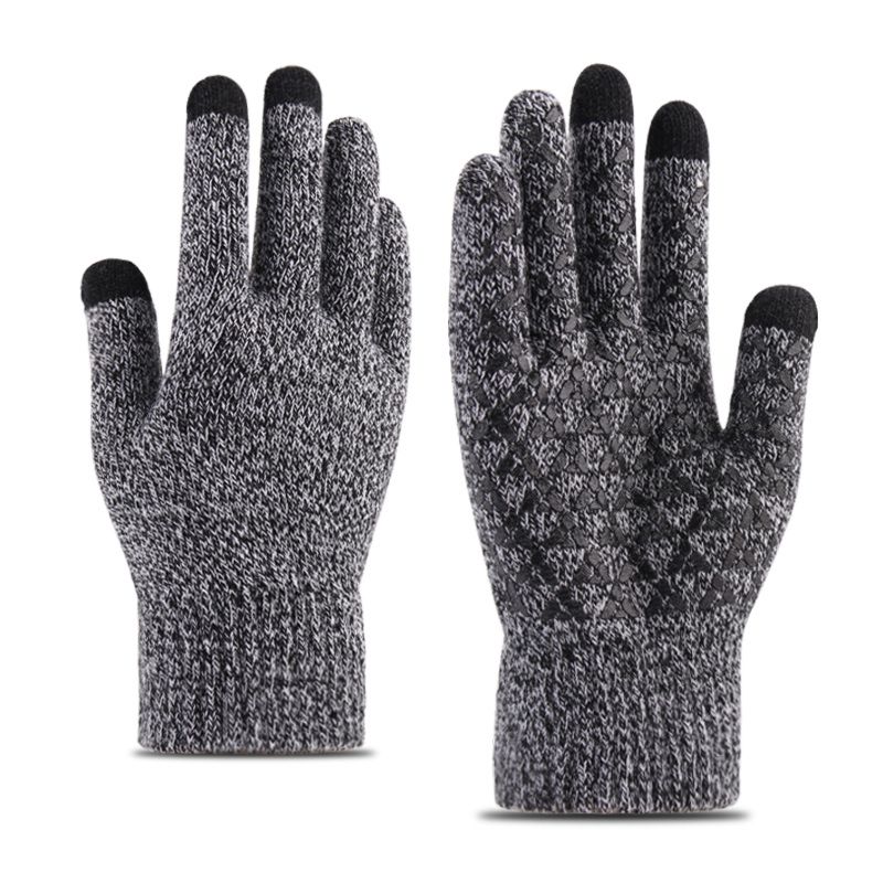 Wool Knitted Touch Screen Gloves Acceptable Couple Plush Thickened Cold Proof Warm Non-Slip Gloves