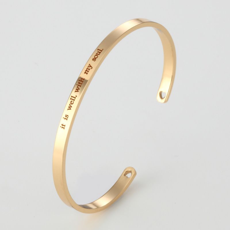 Word "It Is Well with My Soul " Stainless Steel C Shape Bracelet