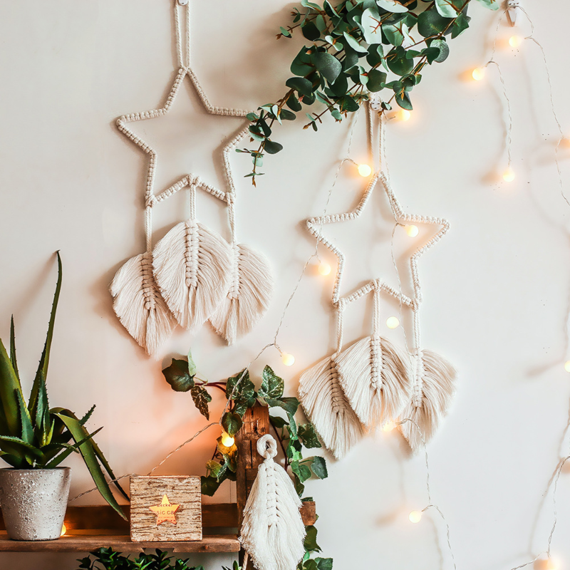 Woven Tapestry Room Wall Art Handmade Dream Catchers Ins Macrame Star Leaf Wall Hanging Home Decor