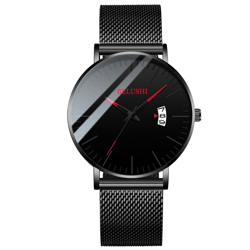 Wrist Watch Men's Waterproof Clock Stainless Steel 6Mm round Analog Buckle Quartz Watch