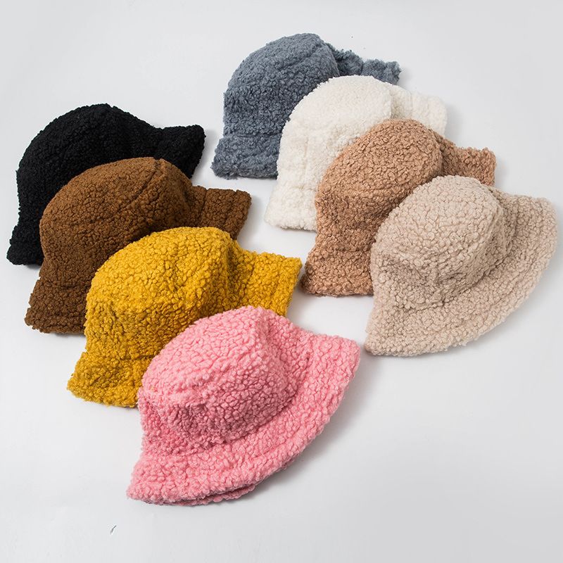 Y108045 Women Hat Solid Artificial Fur Warm Female Faux Fur Bucket Hat Autumn Girl Outdoor Street Hats