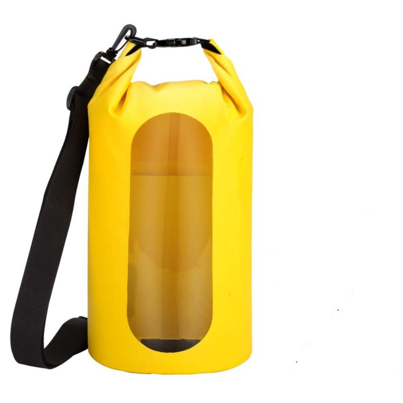 Yellow Customized 100% Waterproof Dry Bag Durable Boating Roll Top Backpack with Transparemt Window