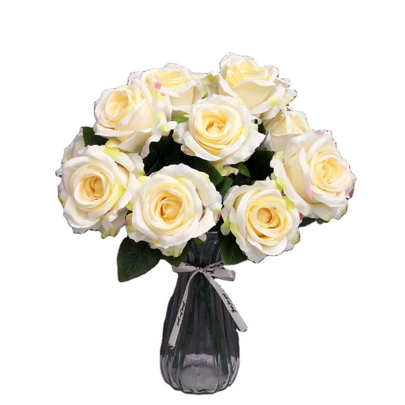 Yiwan the Queen's Rose7 Heads Queen Rose Artificial Flowers for Roses Bouquet Beige Purple Lavender Marigold Queen Rose