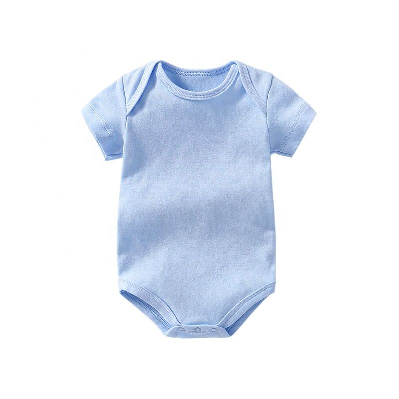 Yiwu 0-24M 100% Organic Cotton Plain Infant Newborn Baby Pink Blue White Unisex Rompers Short Sleeve Jumpsuit