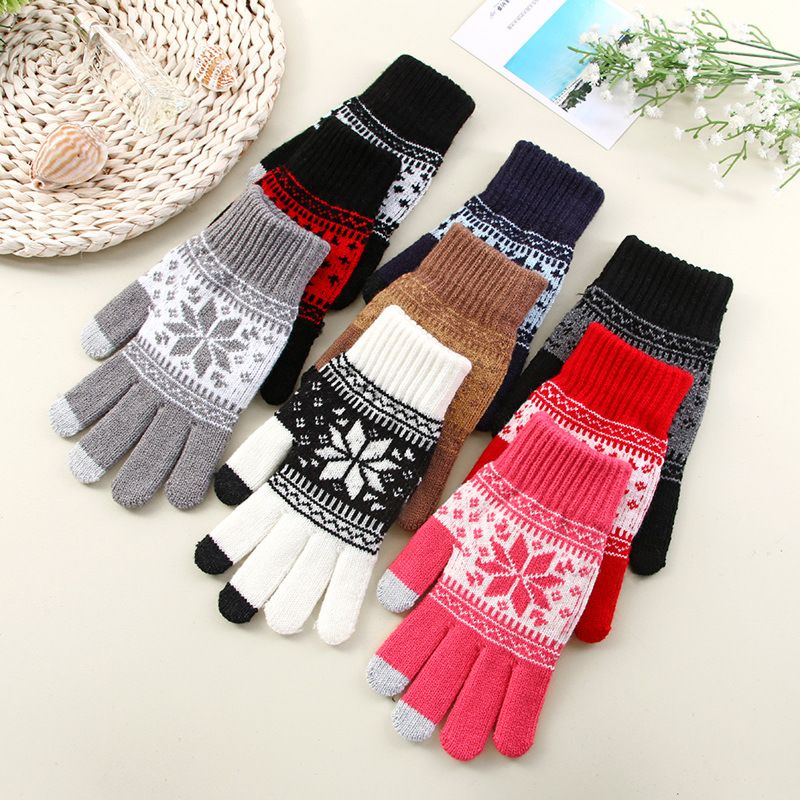 Youki Magic Gloves Touch Screen Women Men Warm Stretch Knitted Wool Mittens Snowflake Pattern Acrylic Gloves