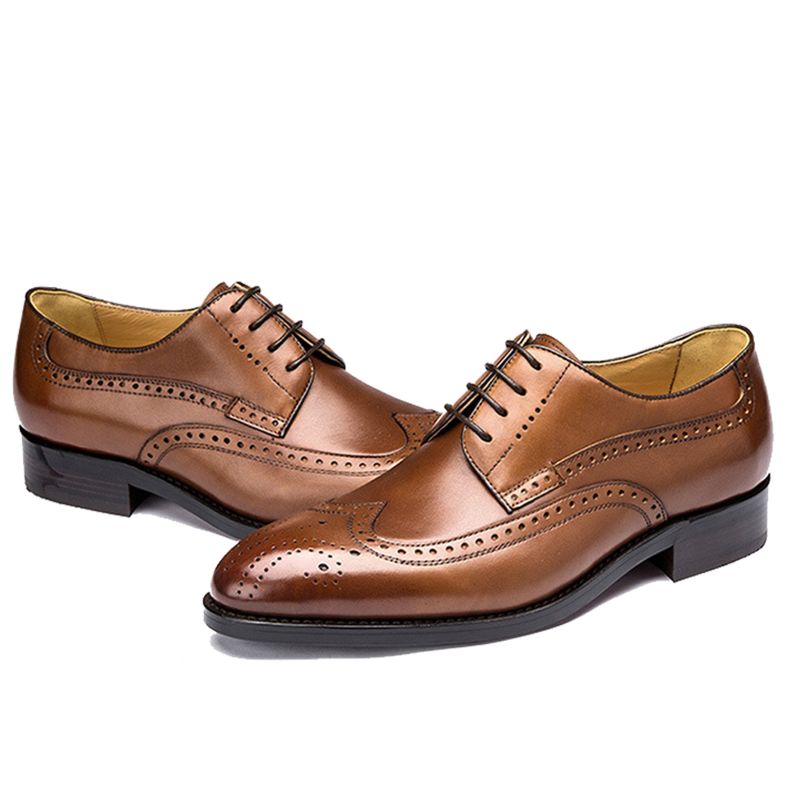 Yuhuang round Toe Full Brogues Full Grain Calf Leather Bespoke Mens Handmade Shoes
