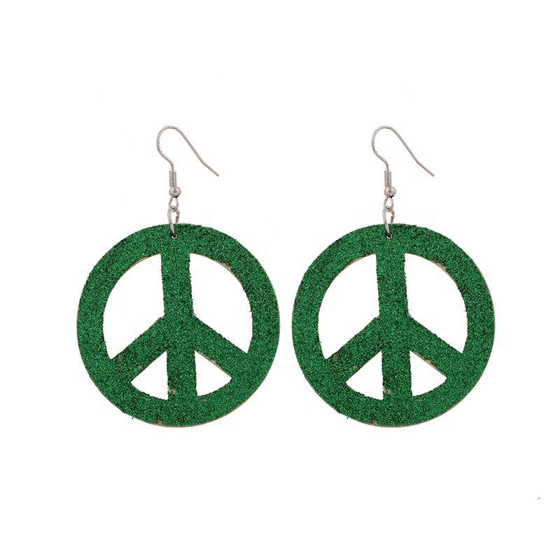 Yuluch Design Earrings Jewelry Peace Sign Glitter Women Hollow Out Wood Earrings Wooden Earrings for Gifts