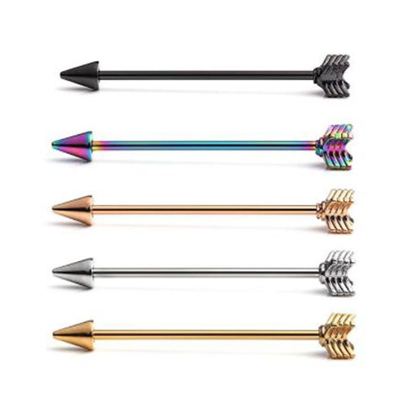 Yw 5Pc Arrow Customized 316L 14G Surgical Steel Frosted Industrial Barbell Earring Piercing Jewelry