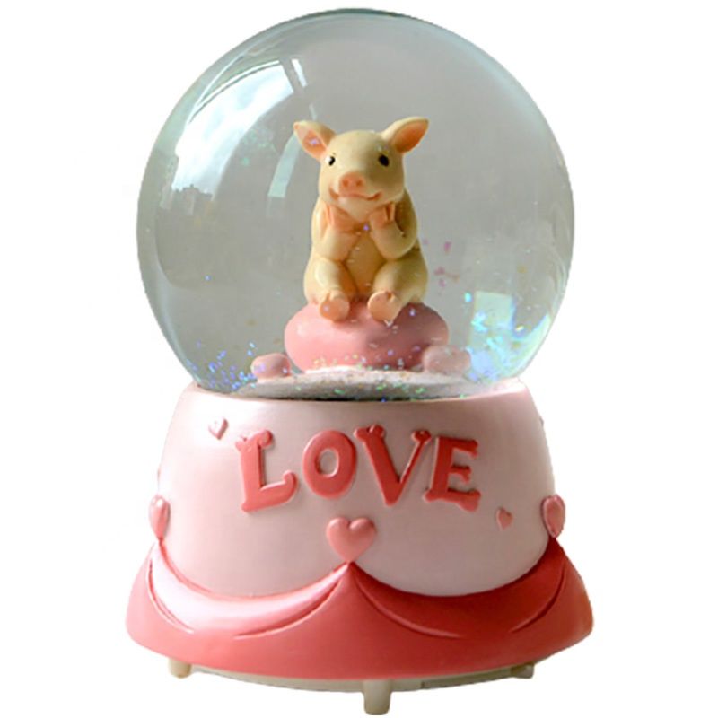 Z16357A Wedding Decor Love Resin Crafted Water Musical Snow Globe Souvenir Snowball Christmas Insert Led Light Snow Dome