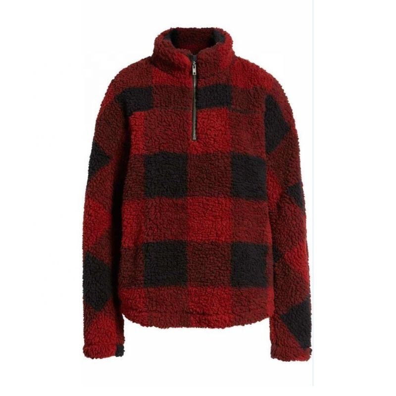 Zip Neck Sweater Plaid Sherpa Pullover