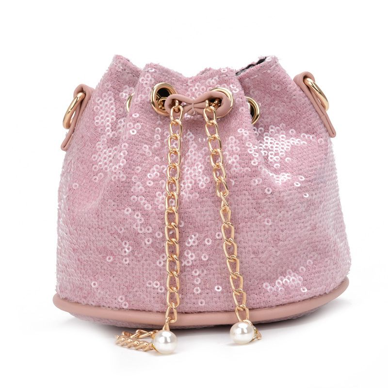 Zogift Trend Pu Leather Glitter Kids Mini Bucket Bag Cute Girl Sequin Cross Shoulder Chain Bag