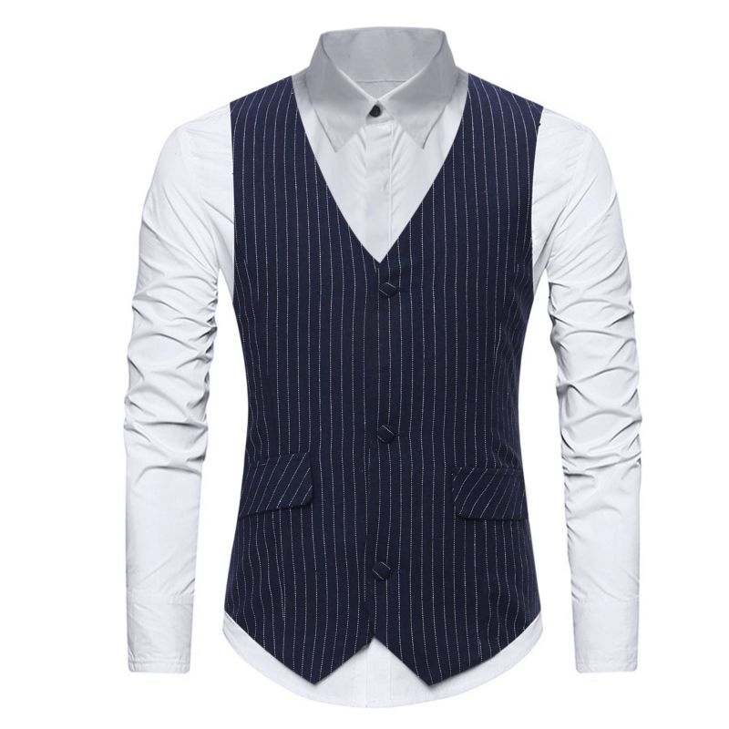 Ztm10 Men Office Wear Striped Slim Fit V Collar Vests Designs