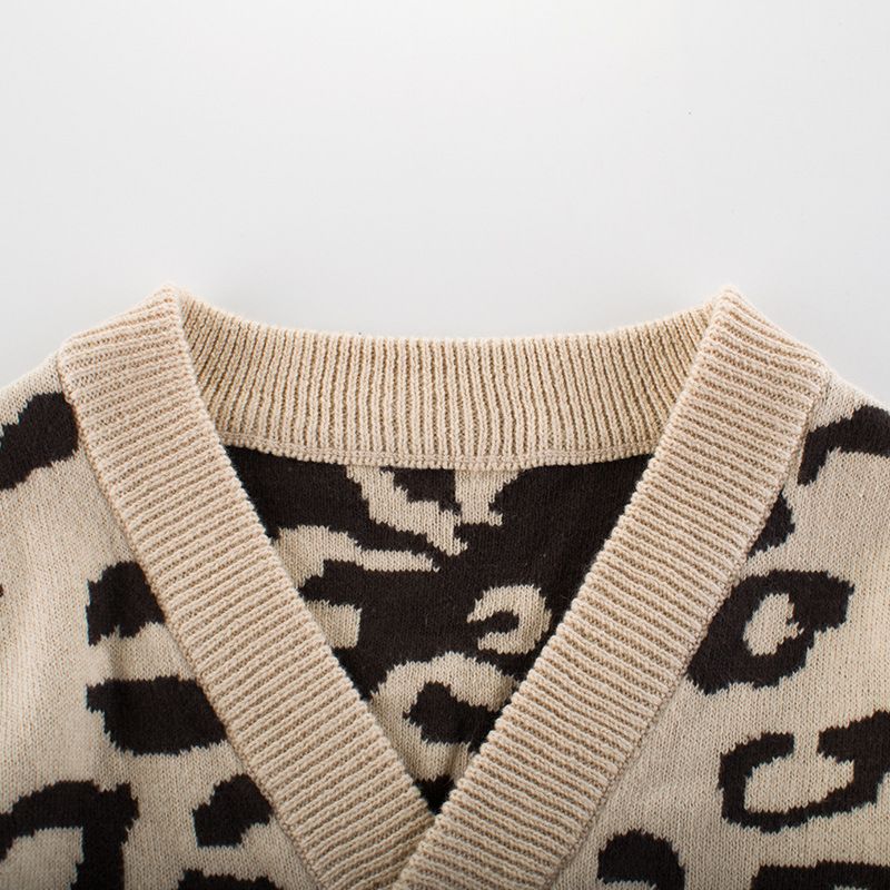 161 Newborn Baby Boy Girl Clothes Leopard Print Sweater Knitted Cardigan Kids Casual Tops for Autumn Sweater Outwear
