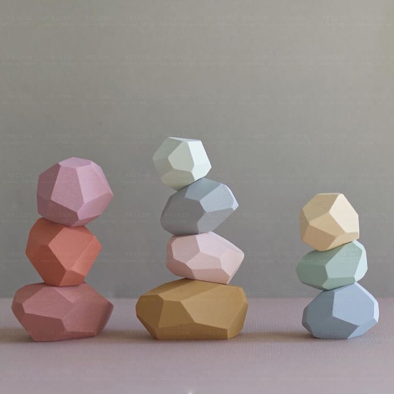 16Pcs/Set Creative Nordic Style Game Colored Rock Stone Stacking Building Blocks Colourful Wooden Rocks Pebbles