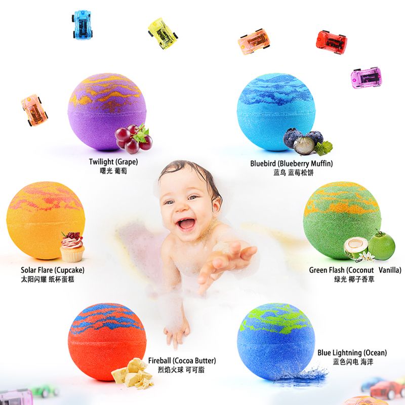 170G*6 Kinds of Fragrance Pull Back Car Toy Kid Bath Bomb No Added Bath Salt Ball