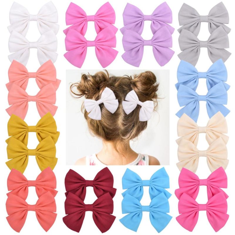 2Pcs/Pair 24 Colors Vintage Linen Fabric Bow Hair Clip Korean Headwear Ponytail Clip Simple Fabric Girl Hair Bows