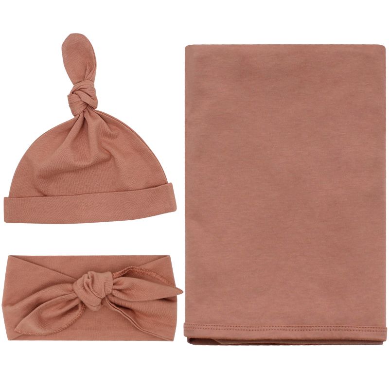 3 Packs Swaddle Infant Baby 100% Cotton Jersey Swaddle Wrap Sets with Hat & Headband Accept