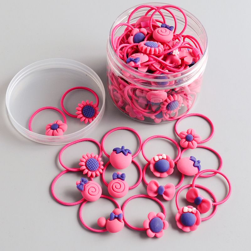 40Pcs/Box Children's Cartoon Head Rope Baby Does Not Hurt Hair Small Rubber Band Hair Loop Girls High Elastic Colored Head Rope