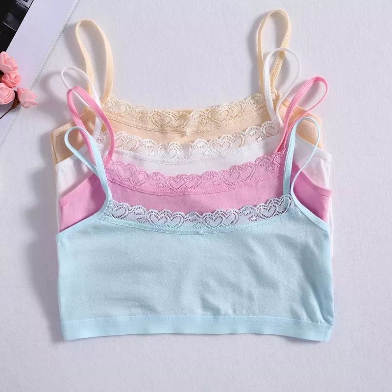 4Pcs/Set Lace Cotton Young Girls Training Bra Girls Vest Teens Teenage Underwear Children Bras for 8 9 10 11 12 13 14 Years Old