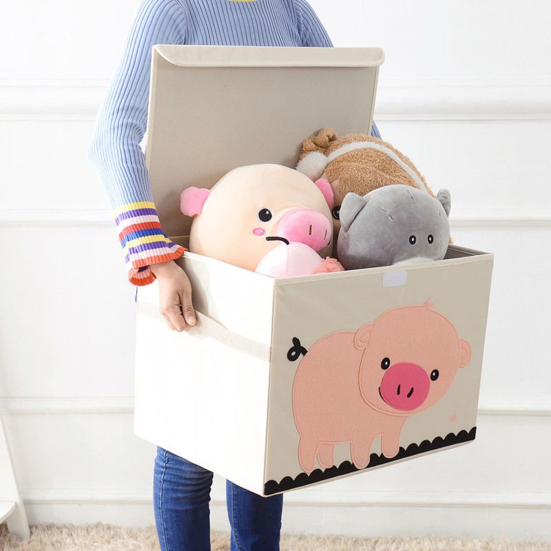 51.8*35.8*35.5Cm Foldable Organizer with Lid Oxford Fabric Cute Animal Washable Kids Toys Storage Box