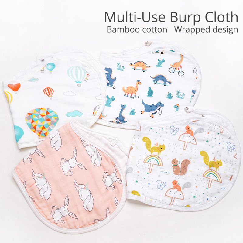 6 Layers Printed Bib and Muslin Baby Burp Cloths Burping Towel