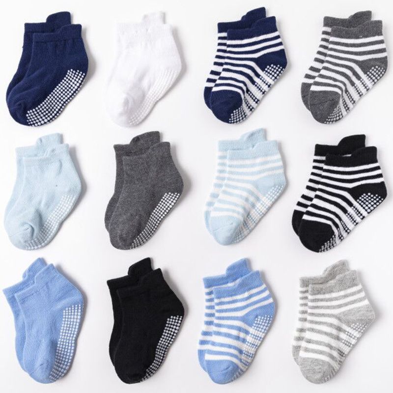 6 Pack Cute Organic Cotton Non Slip anti Skid Sole Infants Ankle Anti-Slip Newborn Toddlers Baby Grip Crew Socks