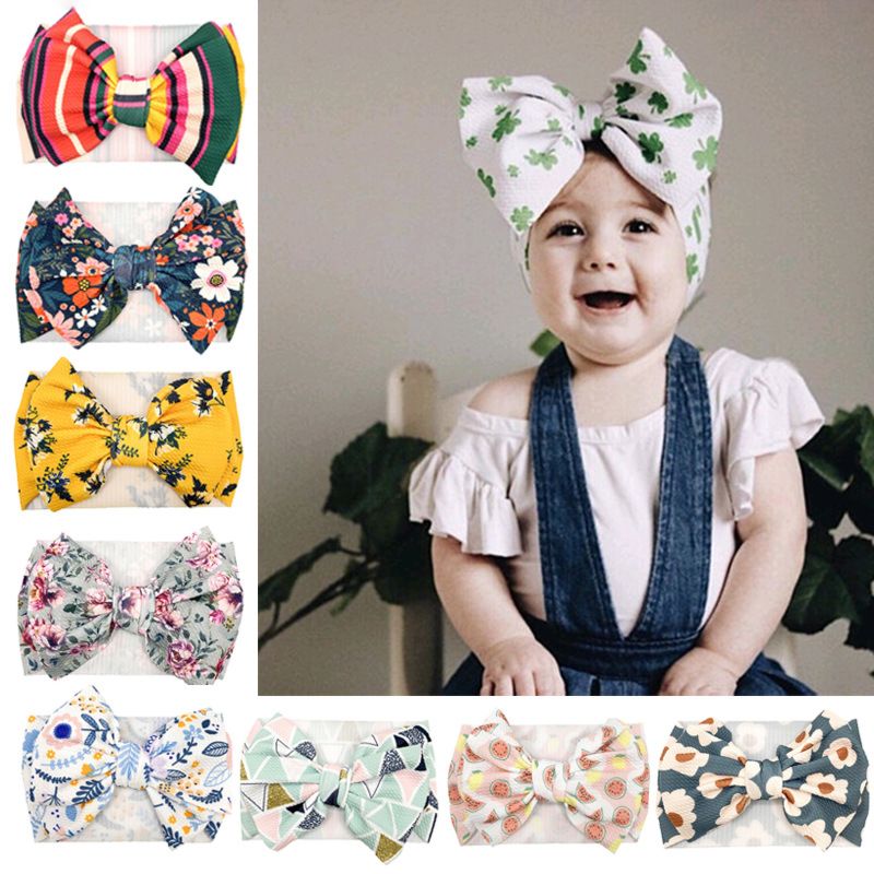 7" Kids Big Bow Soft Elastic Waffle Headband - Solid Color Top Knot Headwear for Baby Girl Accessories