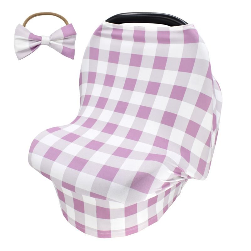 All in 1 Breastfeeding Covers Baby Bow Headband Set Elastic Baby Car Seat Cover Mom Nursing Cover