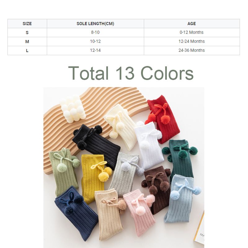 Autumn Children's Knee High Socks Baby Girls Cute Ball Decoration Tube Socks Little Girls Pom Deco Double Needle