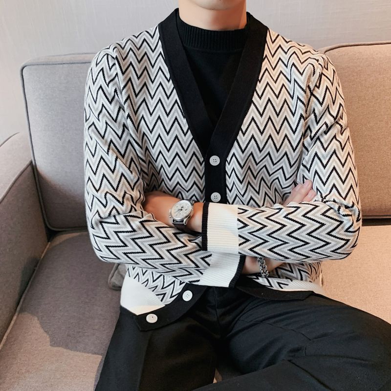 Autumn Fluffy Knitted Top Men's Sweater Solid Color Long Sleeve Warm Lapel Cardigan Coat