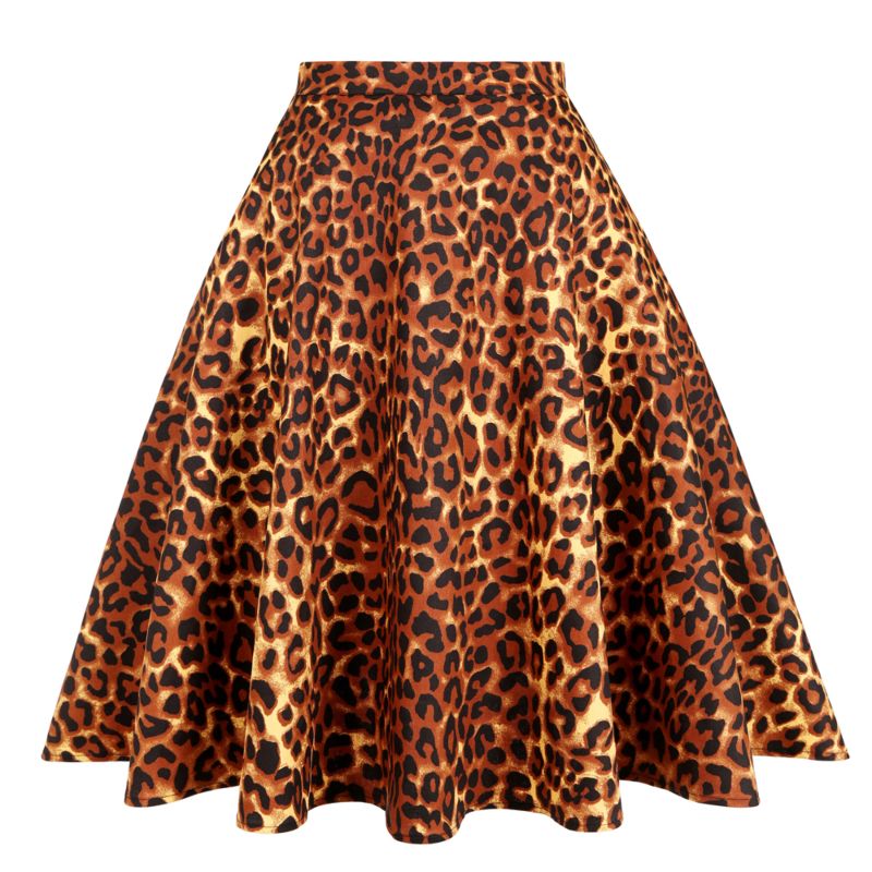 Autumn Vintage Cotton Women Skirt Ss0007 Xs-Xxl plus Size a Line Swing Long Midi Animal Printed Leopard Skirt