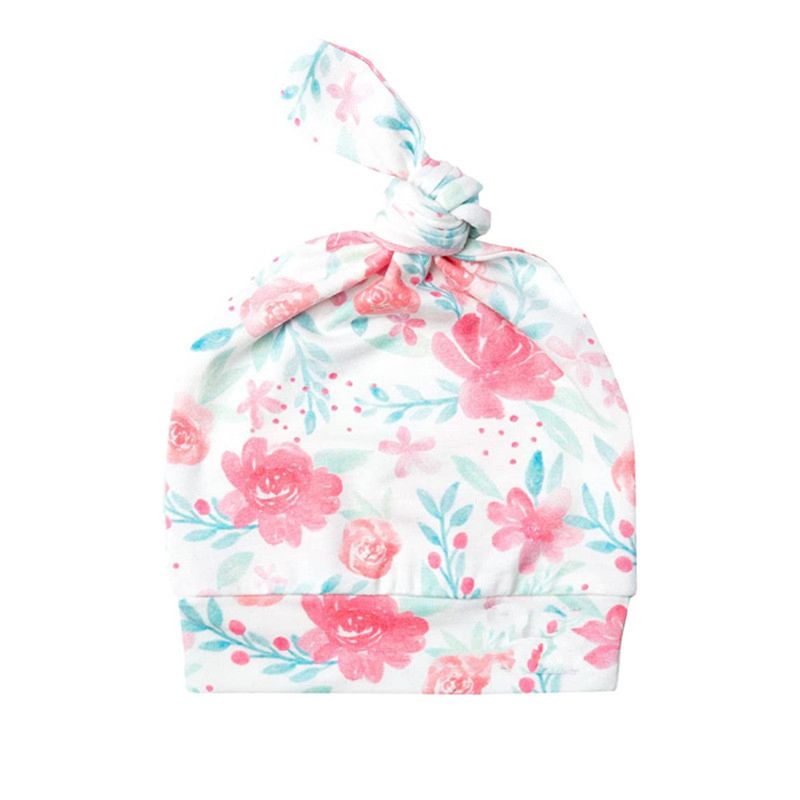 Babies Hat Organic Cotton Printing Newborn Beanie Top Knot Hats for Baby Boy Girl Cap