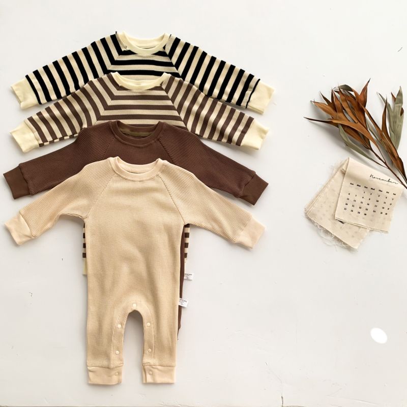 Baby Romper Newborn Clothes Cute Quantity Autumn Cotton Unisex Stripe Style Snap Button Romper