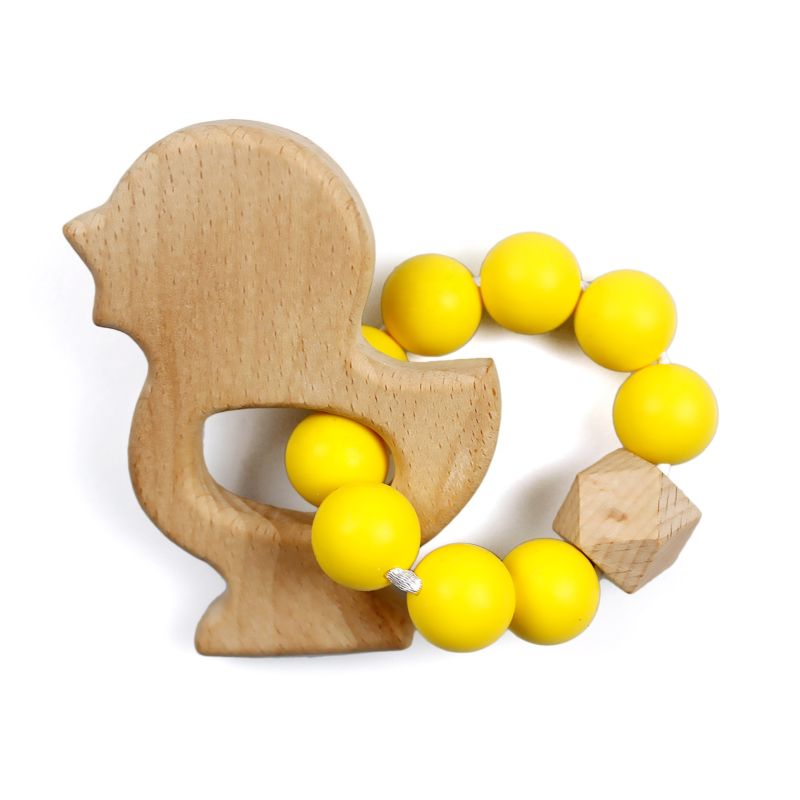 Baby Teething Toys Rattle Soft Bpa Free Cartoon Wood Baby Teether Ring Kids Food Grade Silicone Teether