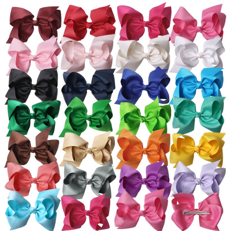 Big 6" Hair_Bows Clips Solid Color Grosgrain Ribbon Larger Hair Bows Alligator Clips Hair Accessories for Baby Girls Infants