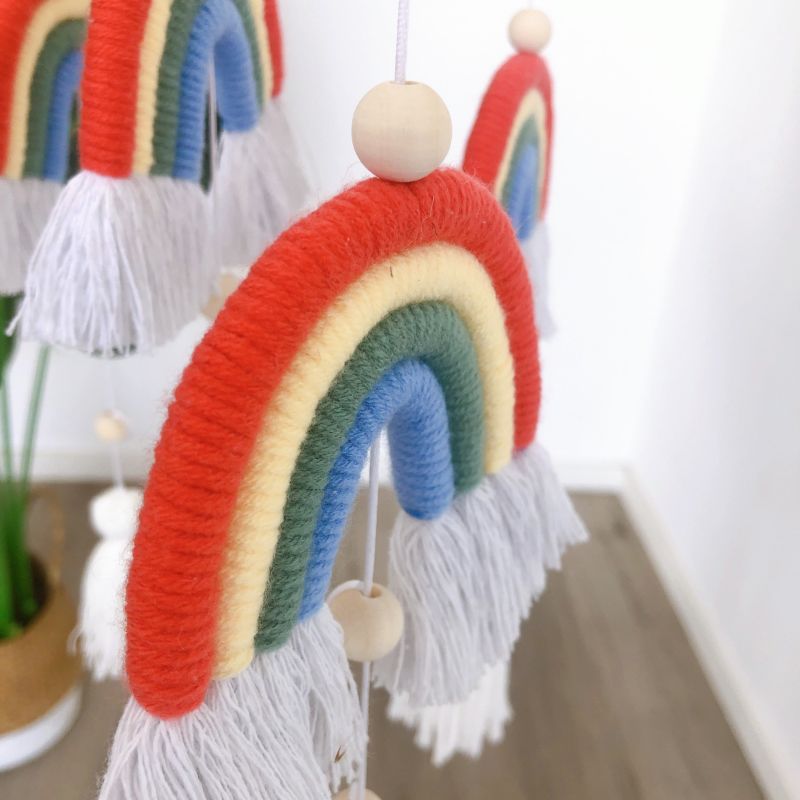 Boho Wooden Beads Rainbow Wall Hanging Children Kids Room Baby Nursery Decoration Macrame Rainbow Decor