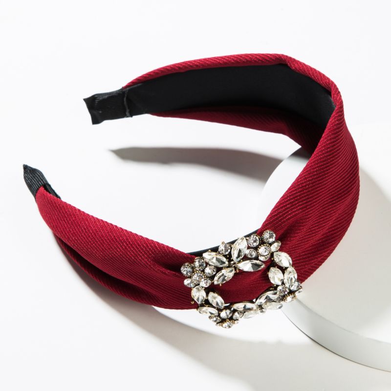 Boutique Geometric Hollow Pattern Ring Buckle Rhinestone Hairband Banquet Retro Fabric Headwear Wide Side Gold Velvet Headband
