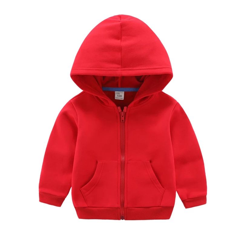 Boys Girls plus Velvet Zip up Hooded Jacket Children Solid Color Side Pocket Coat Kids Hoodies Outerwears