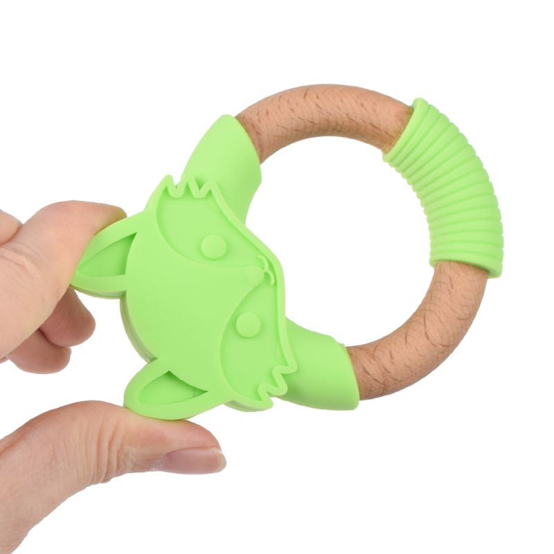 Bpa Free Animal Shape Silicone Chew Toy Baby Teething Ring Silicone and Wooden Baby Teether