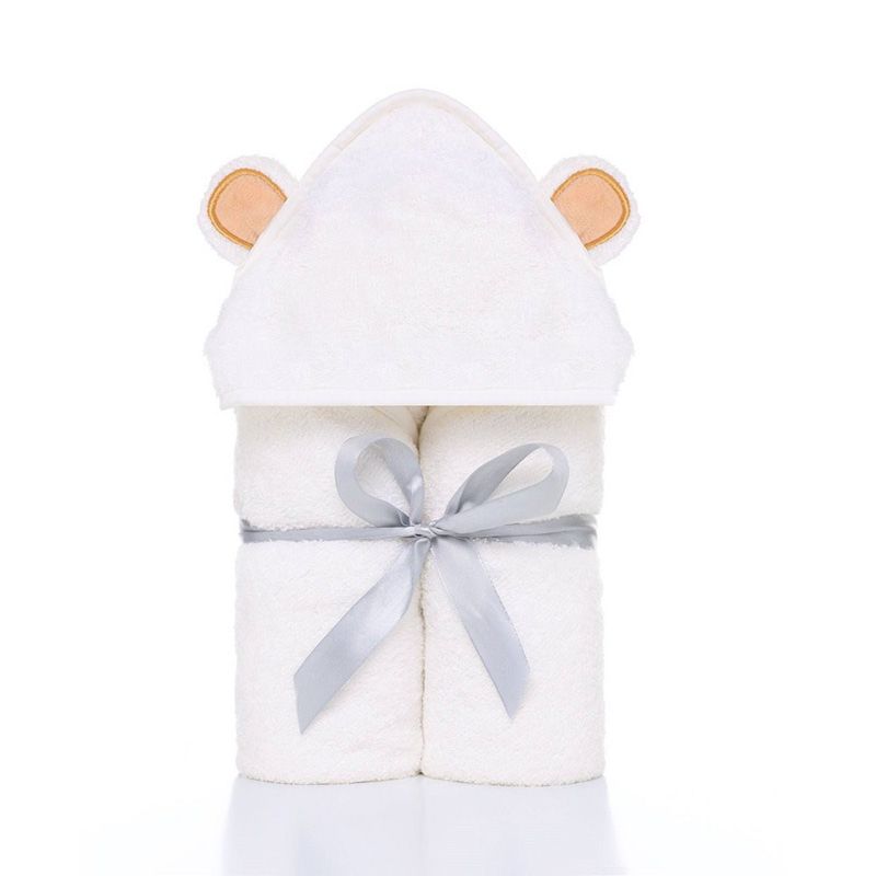 Breathable Absorptive White Bear Bamboo Fiber Infant Hooded Baby Bath Towel Bathrobe for Newborn