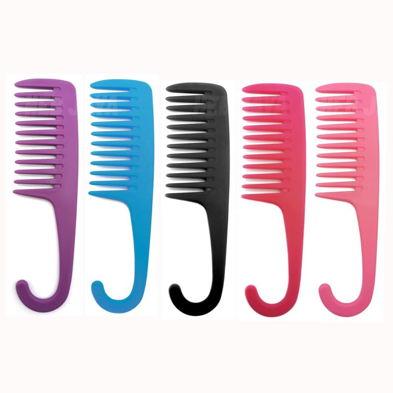 Buy Barber Braiding Large Plastic Resin Curly Widetooth Wide Teeth Tooth Detangling Shower Hair Comb Set with Hook Logo