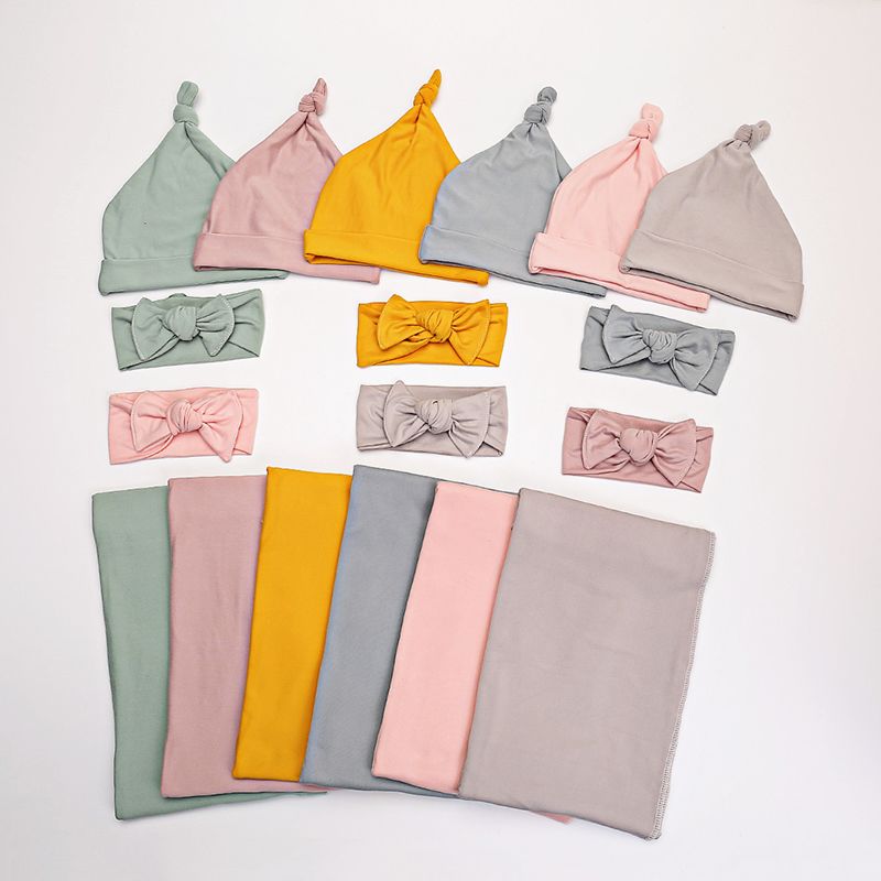 C'dear 3 Packs Swaddle Infant Baby 100% Cotton Jersey Swaddle Wrap Sets with Baby Hat & Headband Accept Customized